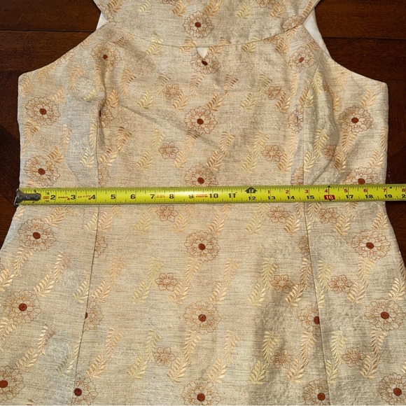 Austin Reed Womens Tan Sleeveless Embroidered Orange Flowers Dress 14 - Picture 10 of 11